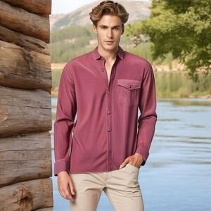 Collection by Sela Men's Red Striped Button Down Shirt S 100% Cotton EXC